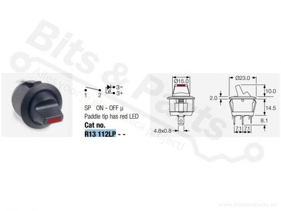 Snap-in on/off toggle switch with LED